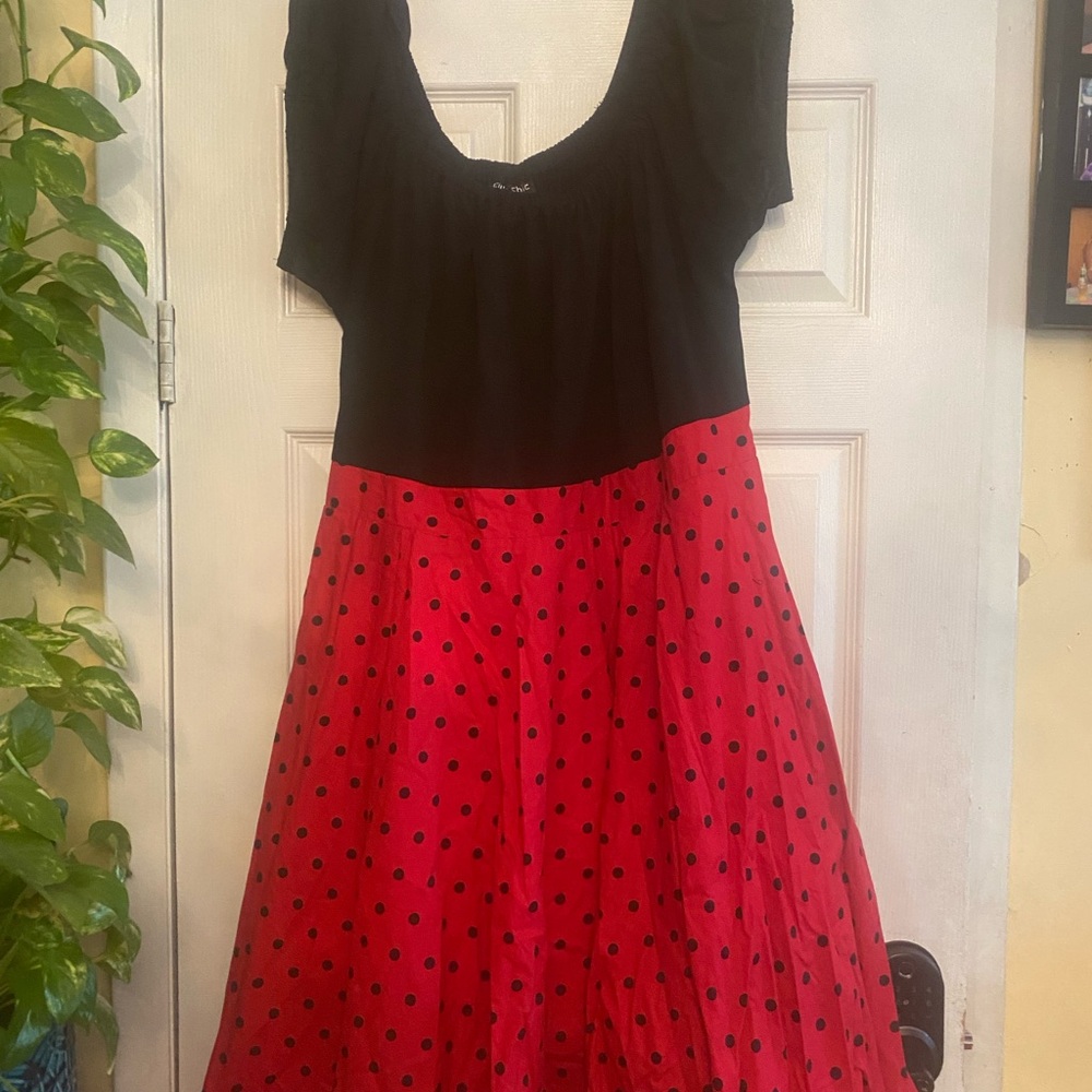 City chic Charming Red and Black Polka Dot Dress